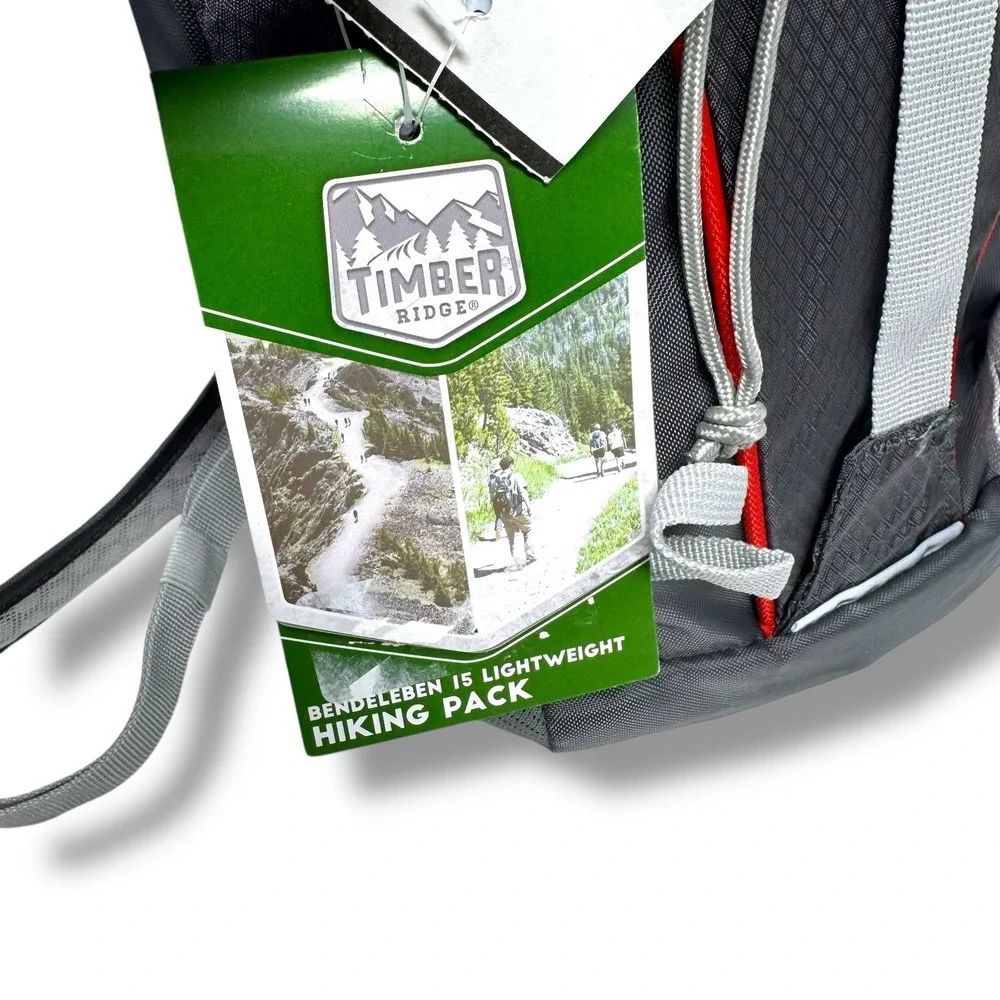 Timber Ridge Bendeleben 15L Backpack Gray Red Lightweight Hiking Day Pack - NEW‎